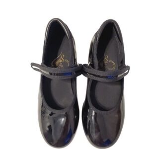 Stelle Girls Sz 11 Black Patent Tap Shoes Mary Jane Dance Shoes Hook Loop Strap